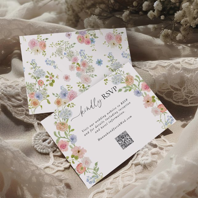 Färgglada Vildblomma QR-kod Bröllop OSA Kort (Skapare uppladdad)