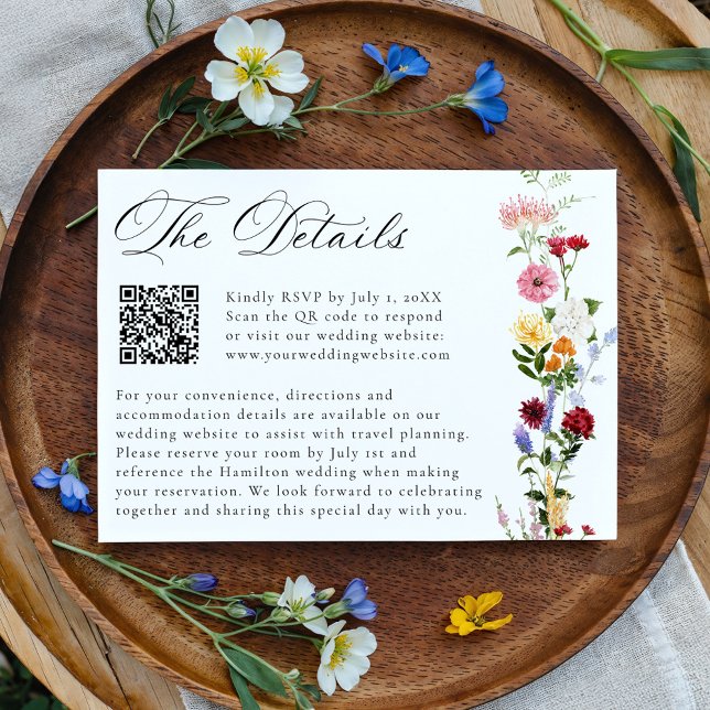 Färgglada Vildblomma QR-kod Bröllopsdetaljer Tilläggskort (Skapare uppladdad)