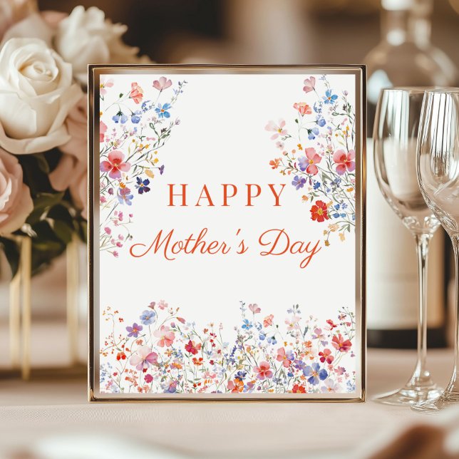 Färgglada vildblommor Glad mors dag bordsskylt Poster (Elegant Colorful Wildflowers hAPPY Mother's Day Poster decoration table)