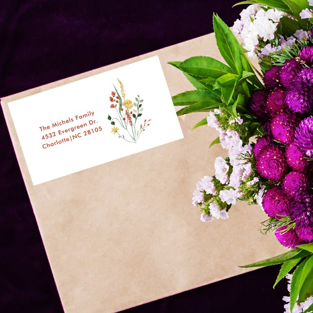 Färgglada Vildblommor Modernt Typsnitt Adress Adressetikett (Skapare uppladdad)