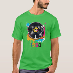 Färgglada Vintage 1990 Retro Vinyl DJ T-Shirt