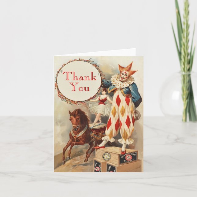 Färgglada Vintage Clown Barn Tack Kort (Framsida)