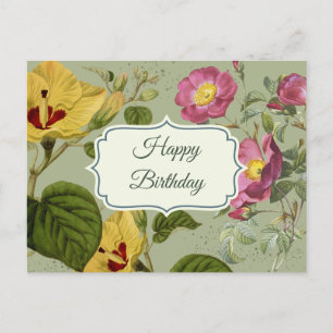 Färgglada Vintage Trädgårdsblommor Glad Födelsedag Vykort