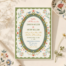 Färgglada Whimsical Folk Blommiga Fåglar Bröllop