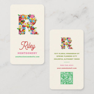 Färgglada Whimsical Vårblommor R Monogram Namn Visitkort