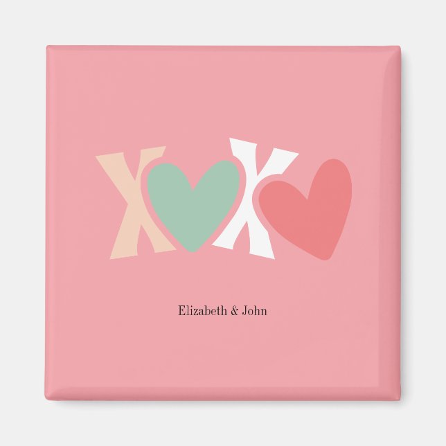Färgglada "XOXO" Alla hjärtans dag Magnet (Framsidan)