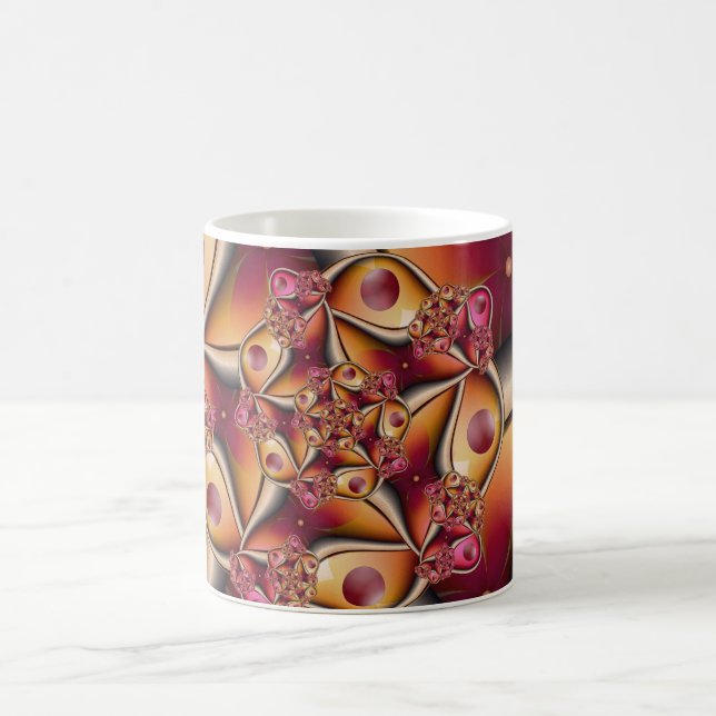 Färgglädje Abstrakt Röd Orange Fantasy Fraktal Kaffemugg (Center)
