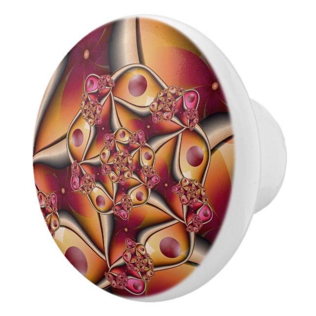 Färgglädje Abstrakt Röd Orange Fantasy Fraktal Knopp (Höger)