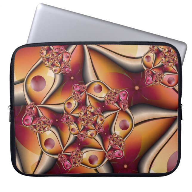 Färgglädje Abstrakt Röd Orange Fantasy Fraktal Laptop Fodral (Framsidan)