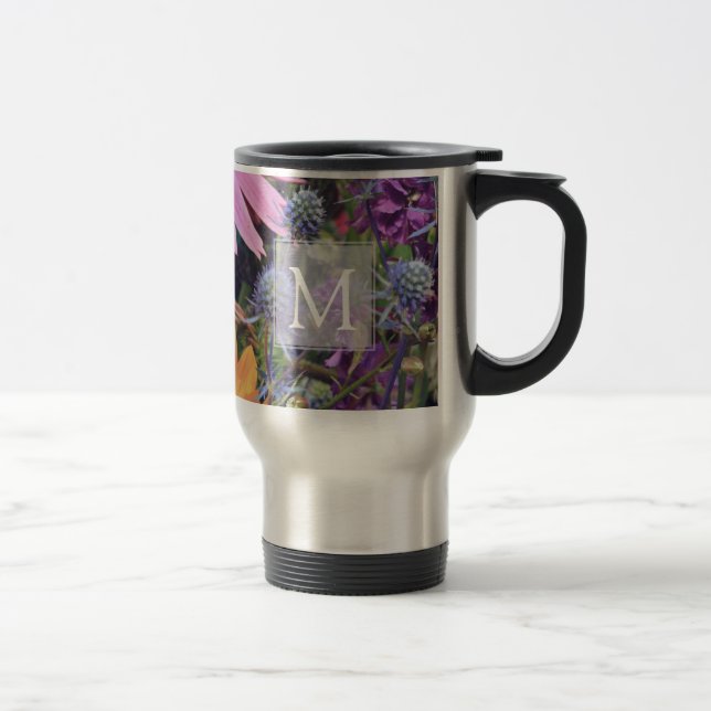 Färgglard sommarblomsterträdgårdsmonogram resemugg (Höger)