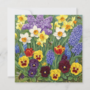 Färgglard trädgård med vårblommor kort