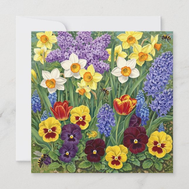 Färgglard trädgård med vårblommor  kort (Framsida)