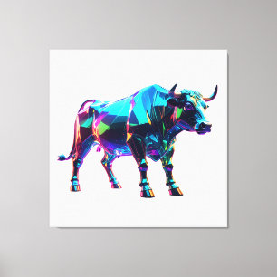Färgglas Bull Digital Art - Vibrant Neon 3D Canvastryck