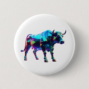 Färgglas Bull Digital Art - Vibrant Neon 3D Knapp
