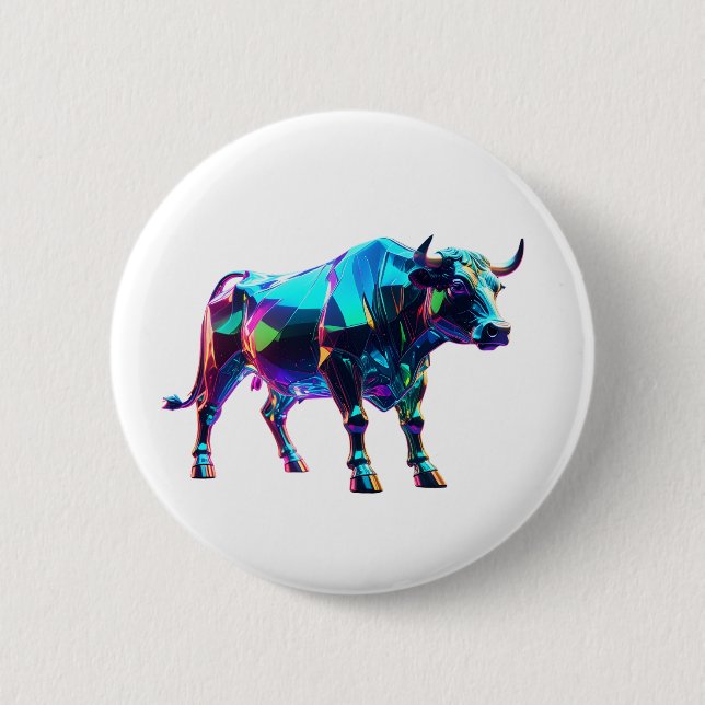 Färgglas Bull Digital Art - Vibrant Neon 3D Knapp (Framsida)