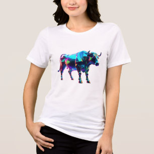 Färgglas Bull Digital Art - Vibrant Neon 3D T Shirt