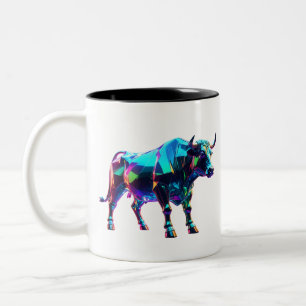 Färgglas Bull Digital Art - Vibrant Neon 3D Två-Tonad Mugg