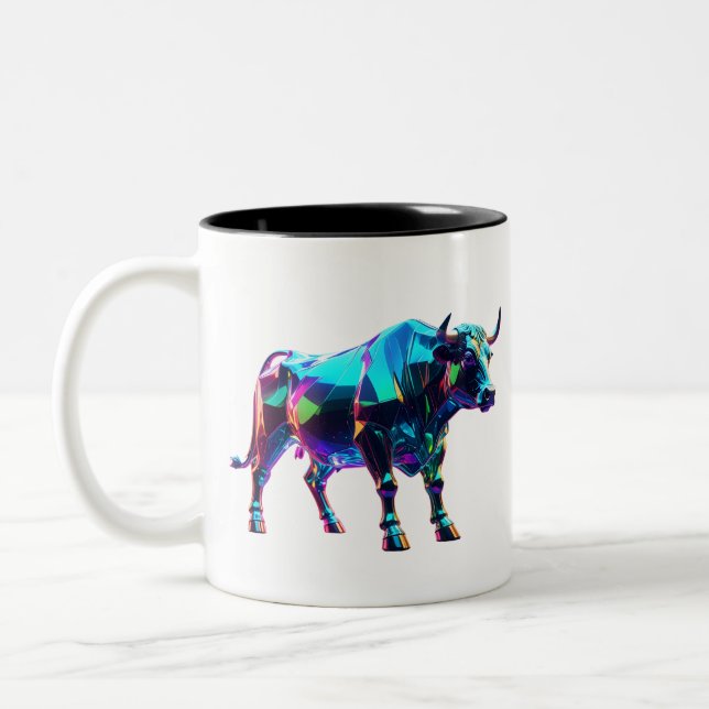 Färgglas Bull Digital Art - Vibrant Neon 3D Två-Tonad Mugg (Vänster)