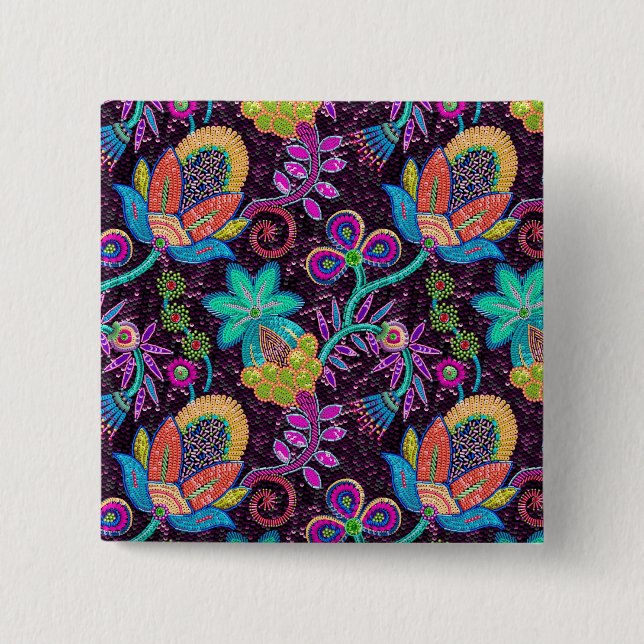 Färgglaset Pärlor utser Retro Blommigt-design Knapp (Framsida)