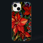 Färgglaset Stil Poinsettias & Holly<br><div class="desc">Lush-färgad juveltonad nedfläckad glas stil,  djupa röda poinsetter och holly med jägare grönt och guld löv.</div>
