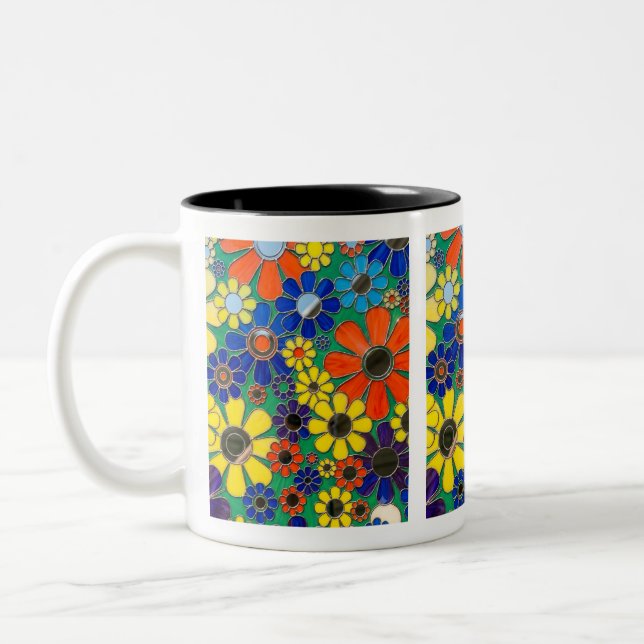 Färgglast blomkrus i glasmålning Två-Tonad mugg (Vänster)
