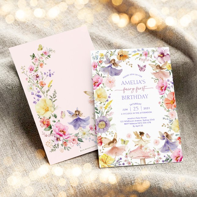 Färgglast Födelsedagsfirande för vildblomsterfen - Inbjudningar (Skapare uppladdad)