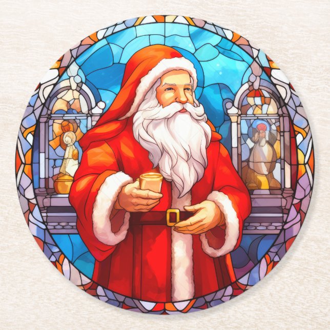 Färgglast fönster Julen Tomte Underlägg Papper Rund (Framsidan)