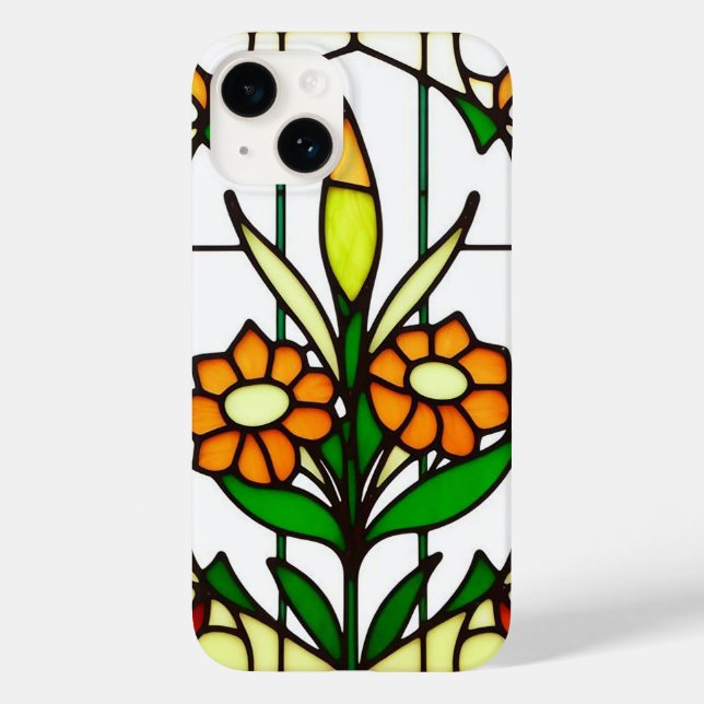 Färgglast fönsterglas föreställande blommor (Baksida)