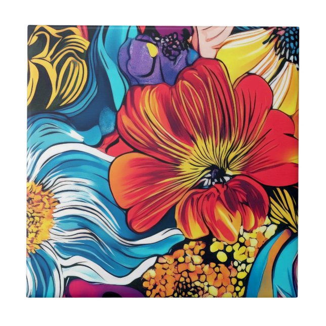 Färgglast iPhone-fodral för blommor Kakelplatta (Framsidan)