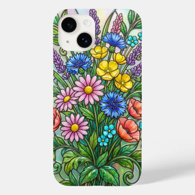 Färgglast Vildblomma Färgat Glas Telefonfodral (Baksida)