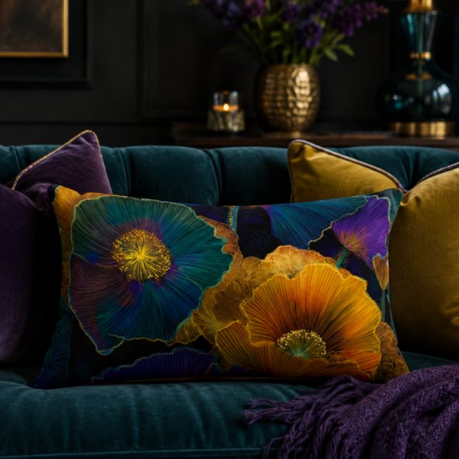 Färgglastulpaner Accentkudde Prydnadskudde (Vibrant Stained Glass Poppy Print | Affordable Wall Art | Moody Floral Botanical Art | Downloadable )