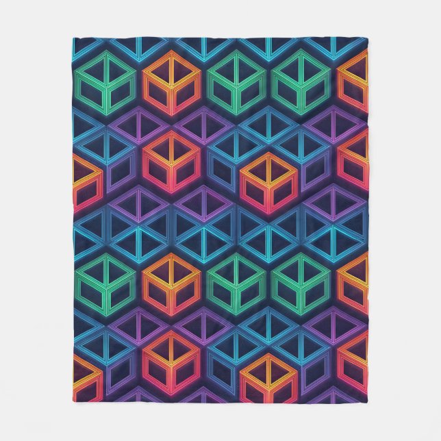 Färgglatt 3D geometriskt mönster med prismaeffekt  Fleecefilt (Framsidan)