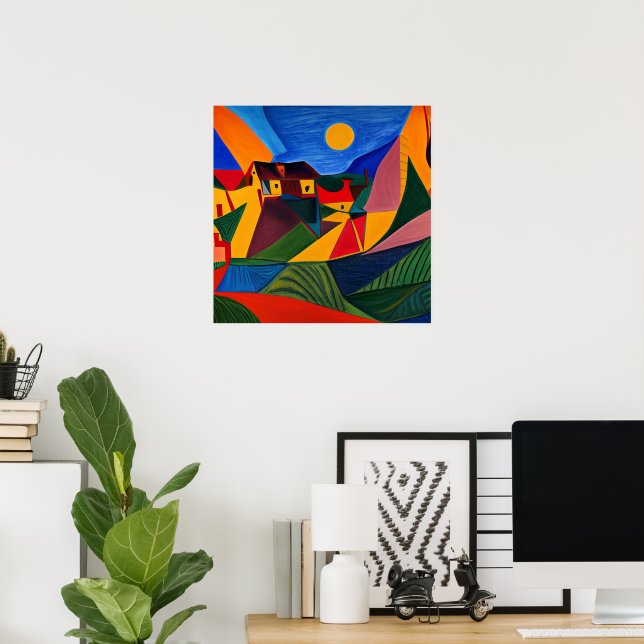 Färgglatt abstrakt bylandskap  poster (Hemmakontoret)