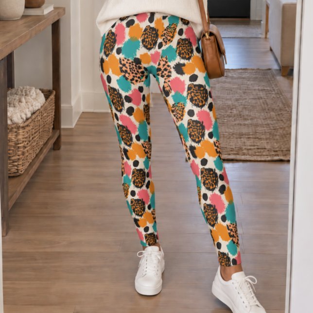 Färgglatt Abstrakt Leopardtryck Leggings (Skapare uppladdad)