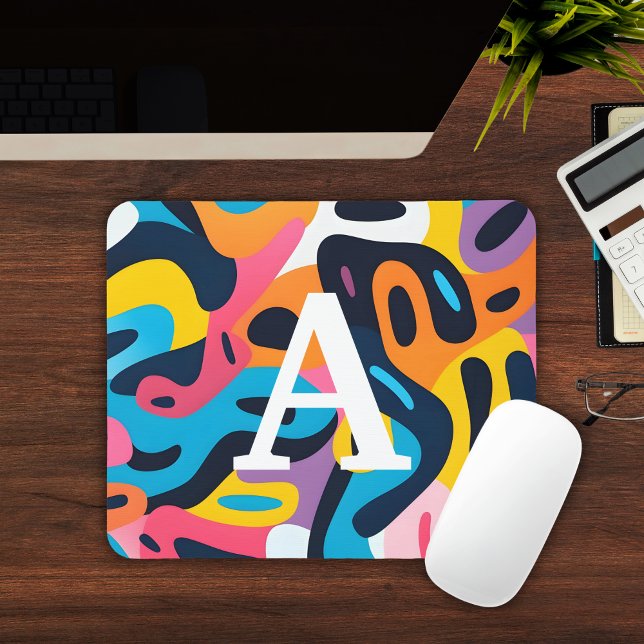 Färgglatt Abstrakt Mönster Initialmärkt Musmatta (Colorful Abstract Pattern Monogrammed Mousepad
)