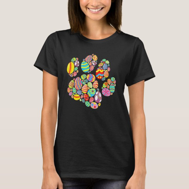 Färgglatt ägg tassavtryck hund katt t shirt (Framsida)