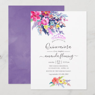 Färgglatt akvarell blommande vår Quinceañera Inbjudningar