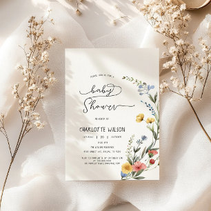 Färgglatt akvarell vildblomma baby shower inbjudningar