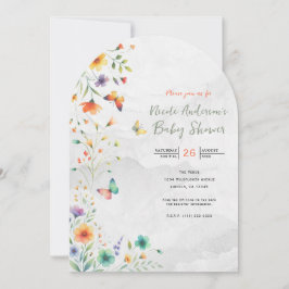 Färgglatt akvarellblommig fjärils baby shower inbjudningar