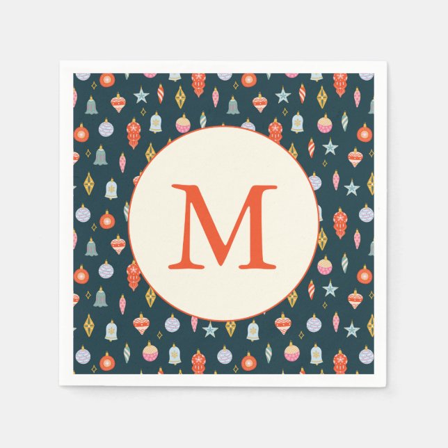Färgglatt anpassat julfirande monogram pappersservett (Framsidan)