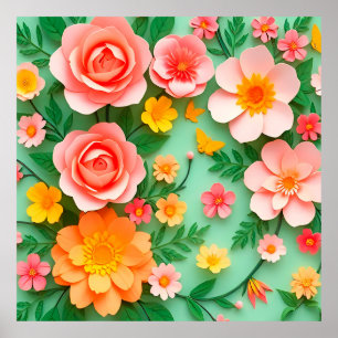 Färgglatt arrangemang av pappersblommor poster