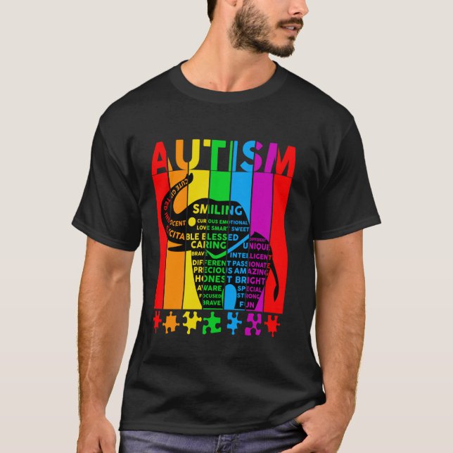 Färgglatt Autism Medvetenhet Rainbow Pusselbit Ele T Shirt (Framsida)