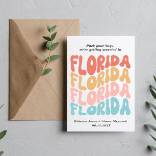 Färgglatt avslappnat Florida bröllop spara datum Meddelande Vykort