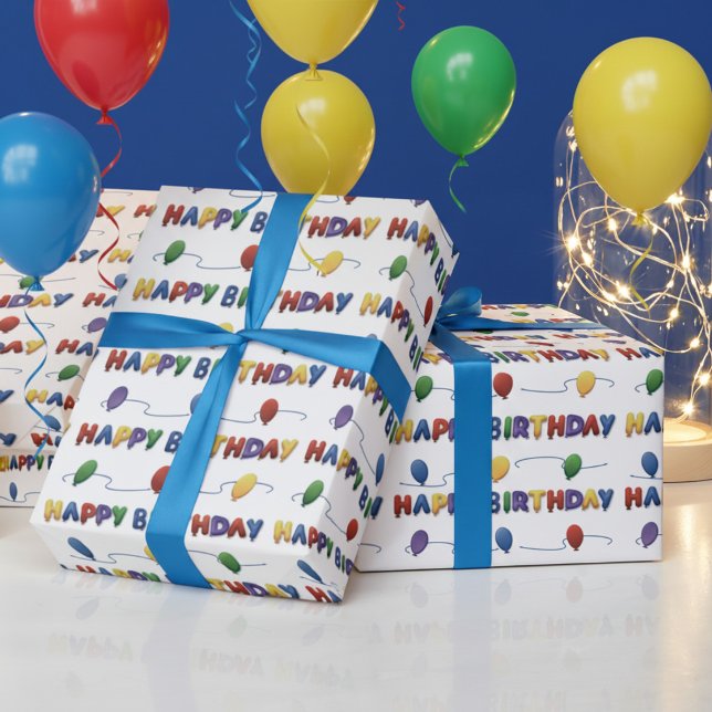 Färgglatt ballong födelsedagspresentpapper presentpapper (A fun and colorful birthday balloons wrapping paper)