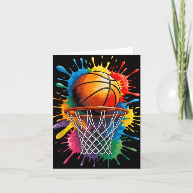 Färgglatt Basketboll Tie Dye Färg Splaank Topp  Kort (Framsida)