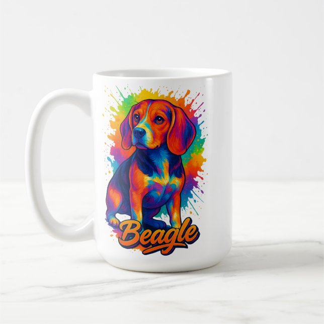Färgglatt Beagle Pop Art – Levande Hundporträtt Kaffemugg (Vänster)