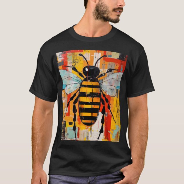 Färgglatt Bibe Art Print Honungsbi Vägg T Shirt (Framsida)