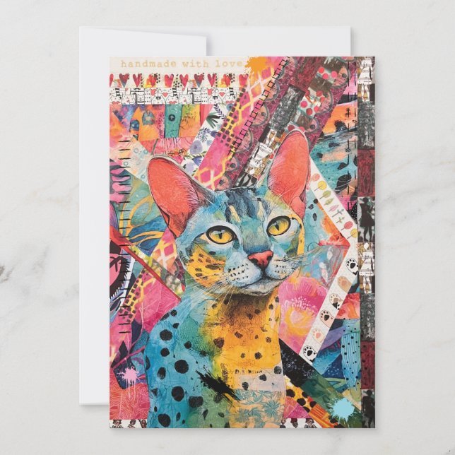Färgglatt blandat papper katt collage  kort (Framsida)