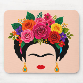 Färgglatt blomkronad musmatta inspirerad av Frida