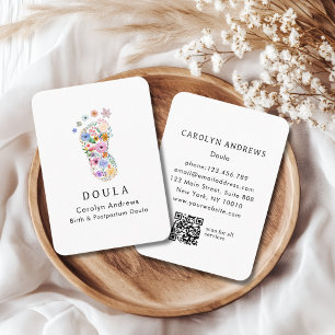 Färgglatt blommande baby-fotavtryck logotyp QR-kod Visitkort